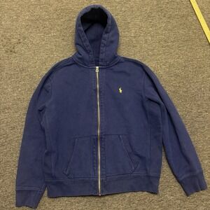 Polo Ralph Lauren Men's Blue Full Zip Hoodie Jacket L Heavyweight Yellow Pony